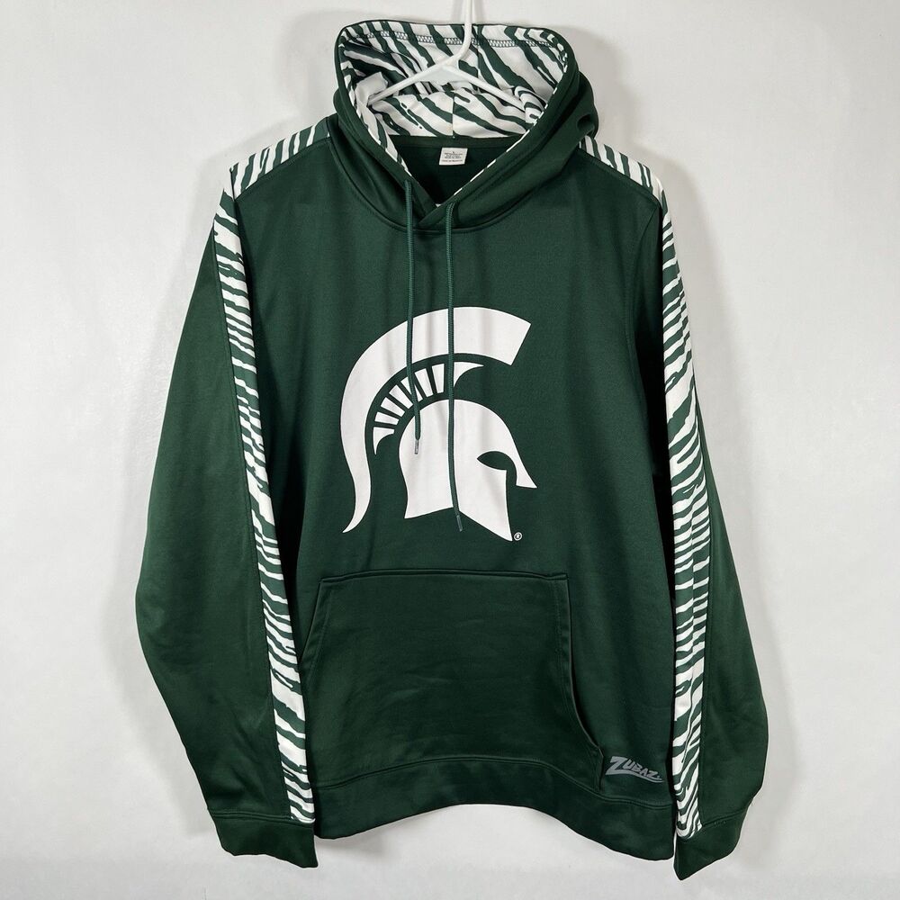 Michigan State Spartans Zubaz Hoodie Mens Size Large Green Zebra Stripe Accents